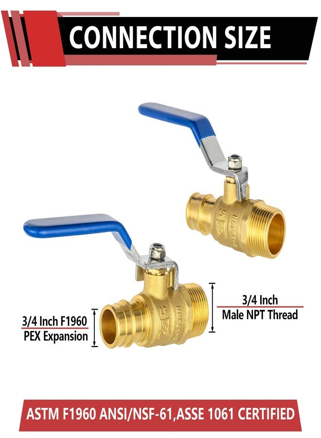 EFIELD (Pack of 2) EFIELD Cold Expansion Pex-A 3/4-inch X 3/4 Inch MNPT Brass Full Port Shut-off Ball Valve for Pex-A Pipe Connection, ASTM F1960, Blue Lever, cUPC Certified,(VALVE448-2PCS) - Image 2
